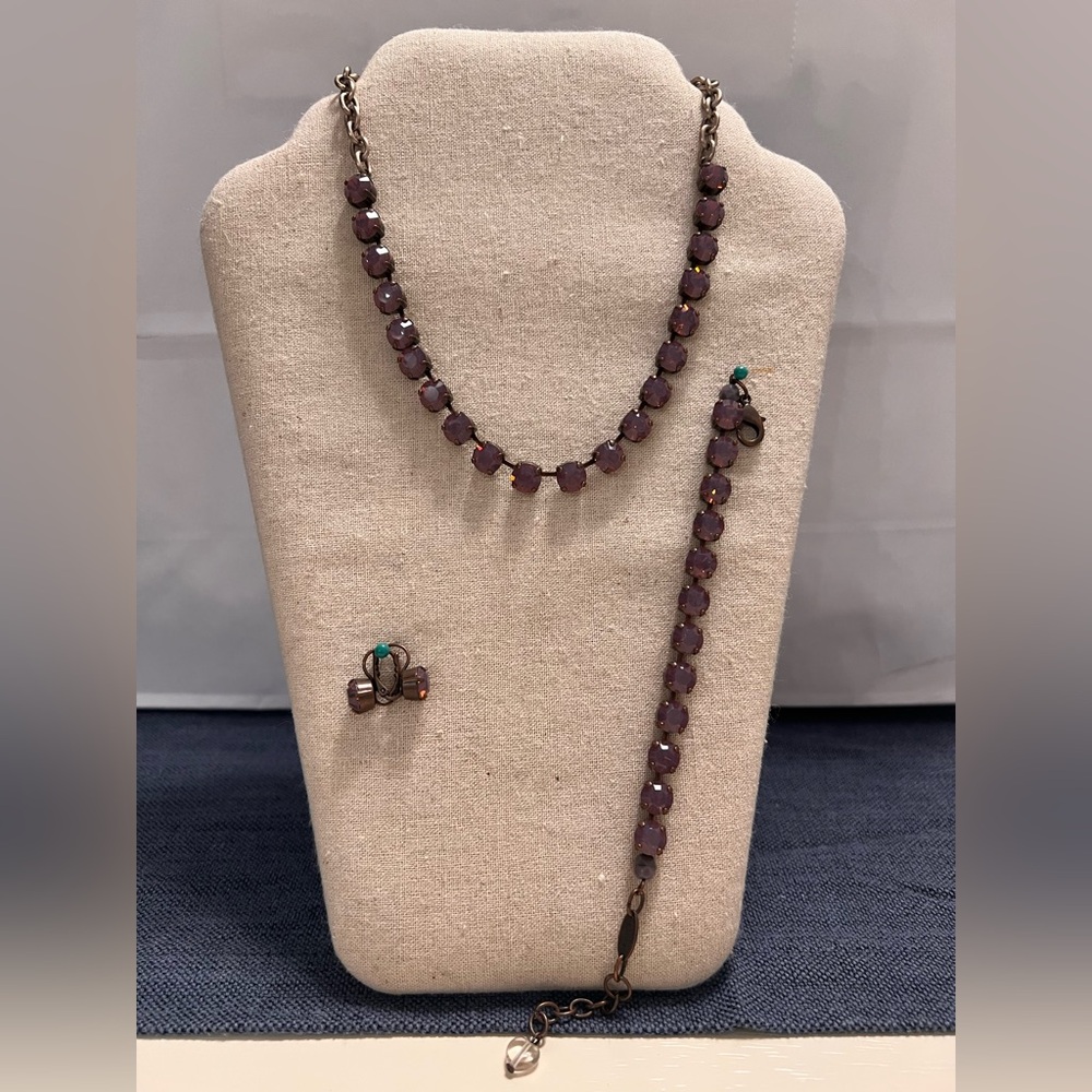 Sabika Fashion Jewelry - Purple Opal choker, bracelet and drop earrings